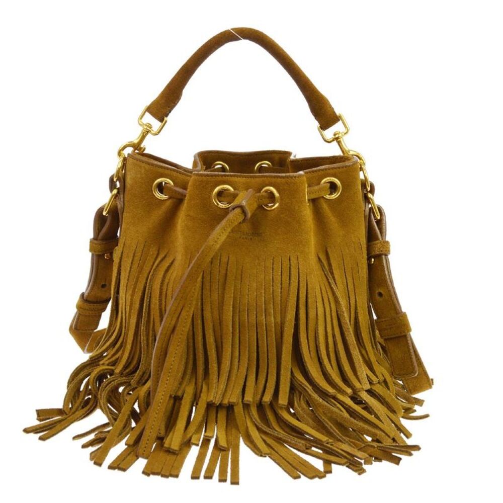 Saint Laurent Fringe Emmanuelle Bucket Suede Brown Suede Handbag